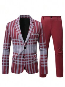 Manfinity AFTRDRK Plus Size Men's Plaid Long Sleeve Lapel Neck Jacket And Pants Suit Set, Autumn, For Christmas - Multicolor - View 8