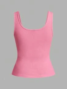 Slaydiva Casual All-Match White Cami Top With Deep U-Neck And Racerback-C - Pink - View 2