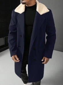 Manfinity Homme Plus Size Men's Casual Colorblock Lapel Double-Breasted Jacket, Autumn/Winter - Royal Blue - View 4