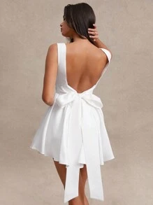 SHEIN BAE 女款純色露背綁帶夏季連衣裙