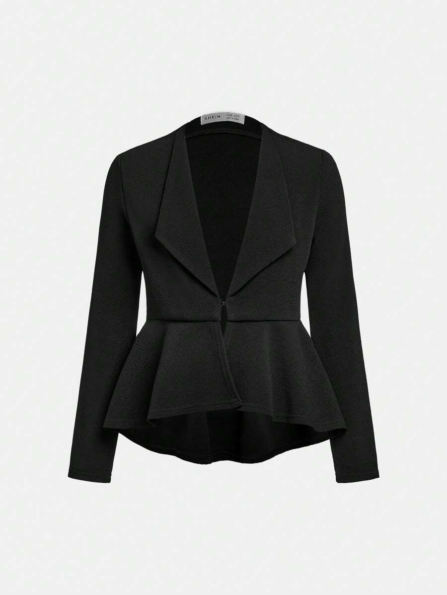 SHEIN Girlism Tween Girls Casual Asymmetric Hem High Low Lapel Blazer,In Fall/Winter - Black - View 1