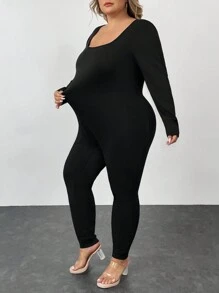 SHEIN CURVE+ Plus Size Solid Color Slim Fit Jumpsuit