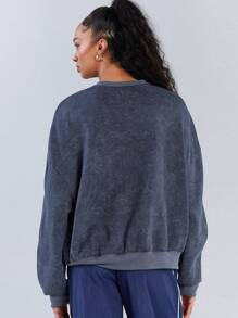 Athîral 女士字母印花圆领长袖运动衫，休闲日常穿着 - 深灰色 - 查看 6