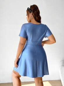 SHEIN EZwear Plus Size Women's Casual Minimalist Haze Blue Dress - Dusty Blue - View 2
