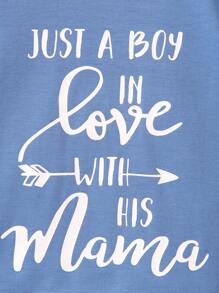 SHEIN 男童休闲标语印花短袖T恤，夏季 - 藍色 - 查看 5