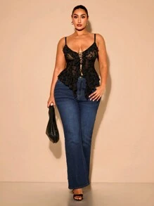 SHEIN BAE Plus Size Women Spaghetti Strap Tank Tops & Vests, Dekoracja kokardką, Sukienki letnie, Elegancki strój na przyjęcie świąteczne, Stroje urodzinowe, Walentynki