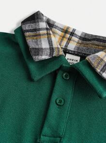 Tween Boys' Casual Plaid Collar Long Sleeve Knit Polo Shirt, Christmas Green