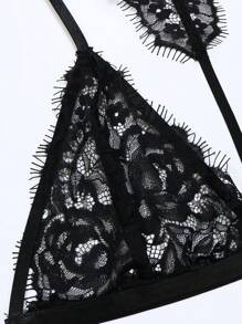 Classic Sexy Set de lencería con liga con encaje floral - Negro - Ver 5