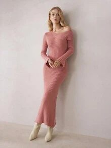 BizChic 粉色毛衣裙，女士长袖时尚连衣裙，派对/约会装，办公室装，春夏装，感恩节装 - 珊瑚粉 - 查看 6