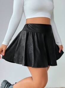 SHEIN EZwear Váy Skort họa tiết cá sấu cạp cao thời trang đường phố cỡ lớn cho nữ - màu đen - Xem 3