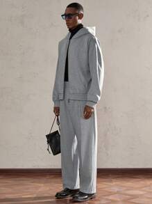 AKNOTIC Business Casual 2 件套男士宽松针织落肩连帽运动衫和裤子套装，舒适服装，秋季服装 - 淺灰色 - 查看 6