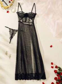 对比色蕾丝网布带钢圈娃娃装性感内衣连衣裙配丁字裤