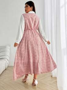 Flirla Elegant French Design V-Neck Color-Block Shirt Collar Waist-Cinched Texture Fabric A-Line Dress, Stylish Commuting Outfit, Women's New Arrival Maxi Women Outfit - Multicolor - View 3