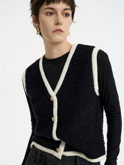 Aalyst 女士秋冬 V 领单排扣休闲针织背心