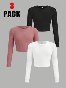Tween Girls' Fitted Casual Simple Comfortable Versatile Round Neck Letter Graphic Long Sleeve T-Shirt