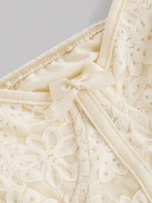 SHEIN MOD 杏色纯色不对称下摆蕾丝纹理蝴蝶结装饰紧身胸衣结构吊带背心 - 杏色 - 查看 3