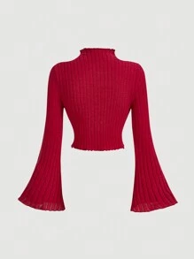 SHEIN MOD Áo thun nữ tay loe màu trắng cỡ lớn, mùa thu/đông - Màu Đỏ Sâu - Xem 2