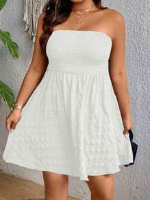 Breezaya Plus Size Boho Summer Solid Shirred Textured Tube Dress
