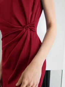 MOTF PREMIUM 扭褶侧开衩连衣裙 - 紅色 - 查看 2