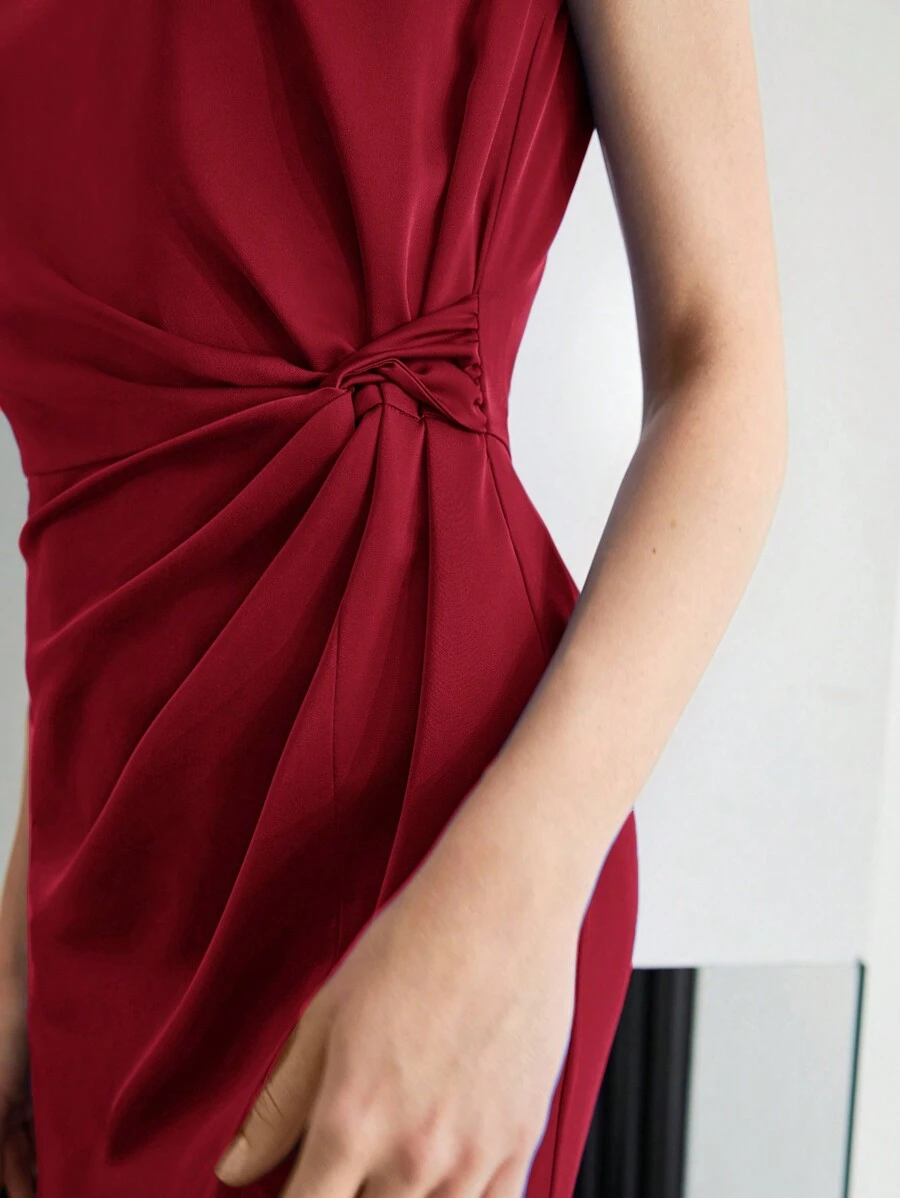 MOTF PREMIUM 扭褶侧开衩连衣裙 - 紅色 - 查看 2