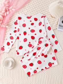 Pijamas de niñas con estampado de fresas lindas y dulces, para verano