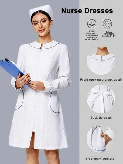 Scrubzie 女式抗皱拼色长袖圆领护士服