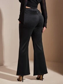 SHEIN BAE Plus Size Women's Black Slit Hem Pearl Decorated Skinny Flared Trousers,High Waist Pants For Autumn,70's Style Dinner Party,Elegant Work Wear, Y2K - Black - View 7