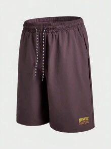 In My Nature Men's Letter Print Drawstring Waist Loose Outdoor Shorts - Purple - View 1