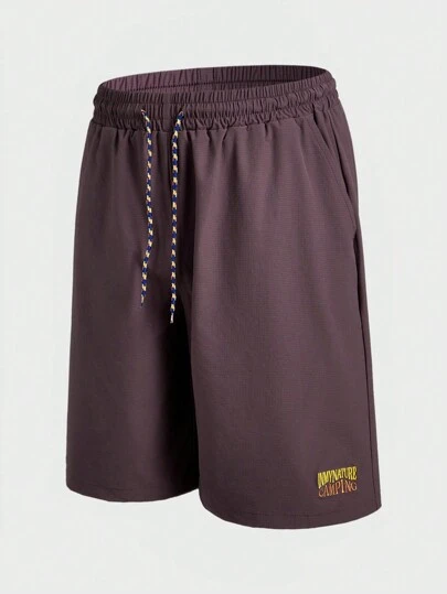 In My Nature Men's Letter Print Drawstring Waist Loose Outdoor Shorts