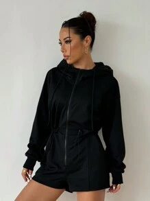 SHEIN Sport Studio 1pc Sports Jumpsuit Pants, Solid Color, Zipper, Casual Minimalist Style, For Everyday Wear
