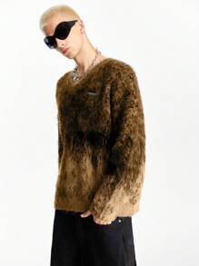 NEON BLANC 男士 V 领渐变色套头衫，适合秋冬季 - 棕色 - 查看 5