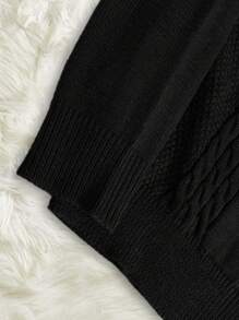 RueChic Men Cable Knit Crew Neck Regular Sweater - Black - View 4