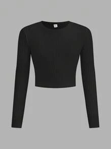 Tween Girls' Fitted Casual Simple Comfortable Versatile Round Neck Letter Graphic Long Sleeve T-Shirt
