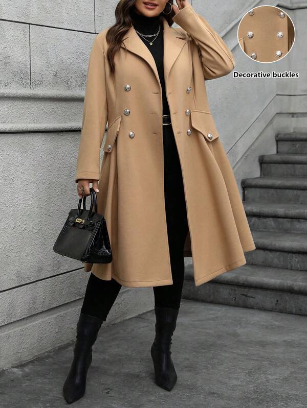 Franclia Plus Size Women's French Elegant Overcoat, For Winter