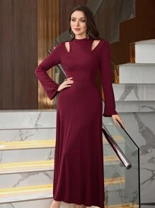 Modelyn Women's Elegant Off Shoulder Long Sleeve Midi Dress Burgundy Maxi Women Outfit Long Evening Dresses