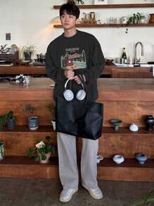 DAZY Men's Casual Letter & Plant Graphic Crew Neck Long Sleeve Pullover Sweatshirt, Autumn/Winter - Grey - View 4