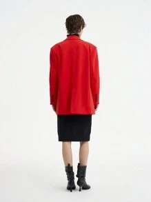 Aalyst Women Winter Going Out, Dating, Party, Valentine's Day, New Year's Christmas Fashion Simple Elegant Woven Red Long Sleeve Lapel Contrast Button Pocket Loose Regular Suit Jacket For New Year Clothes - Red - View 2