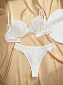 Charlaine Charlaine Lace Eyelash Decor Romantic Floral Embroidered Underwire Lingerie Bra And Panty Set For Women