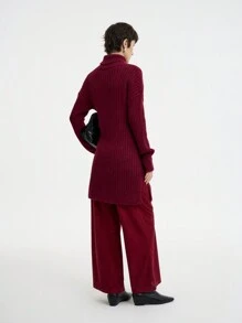 Aalyst High-Neck Solid Color Side Slit Casual Sweater Dress, Autumn/Winter Fall Cloth For Women