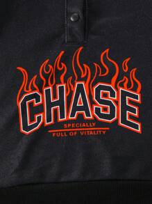 Babyboy & Babygirl Autumn Street Life Casual Graphic Street Fashion Club Black Long Sleeve Sweatshirt And Pants Sporty Set,84&CHASE Flame Logo Print - Black - View 6