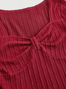 ROMWE Kawaii 可爱甜美纹理面料女士心形领口长袖 T 恤