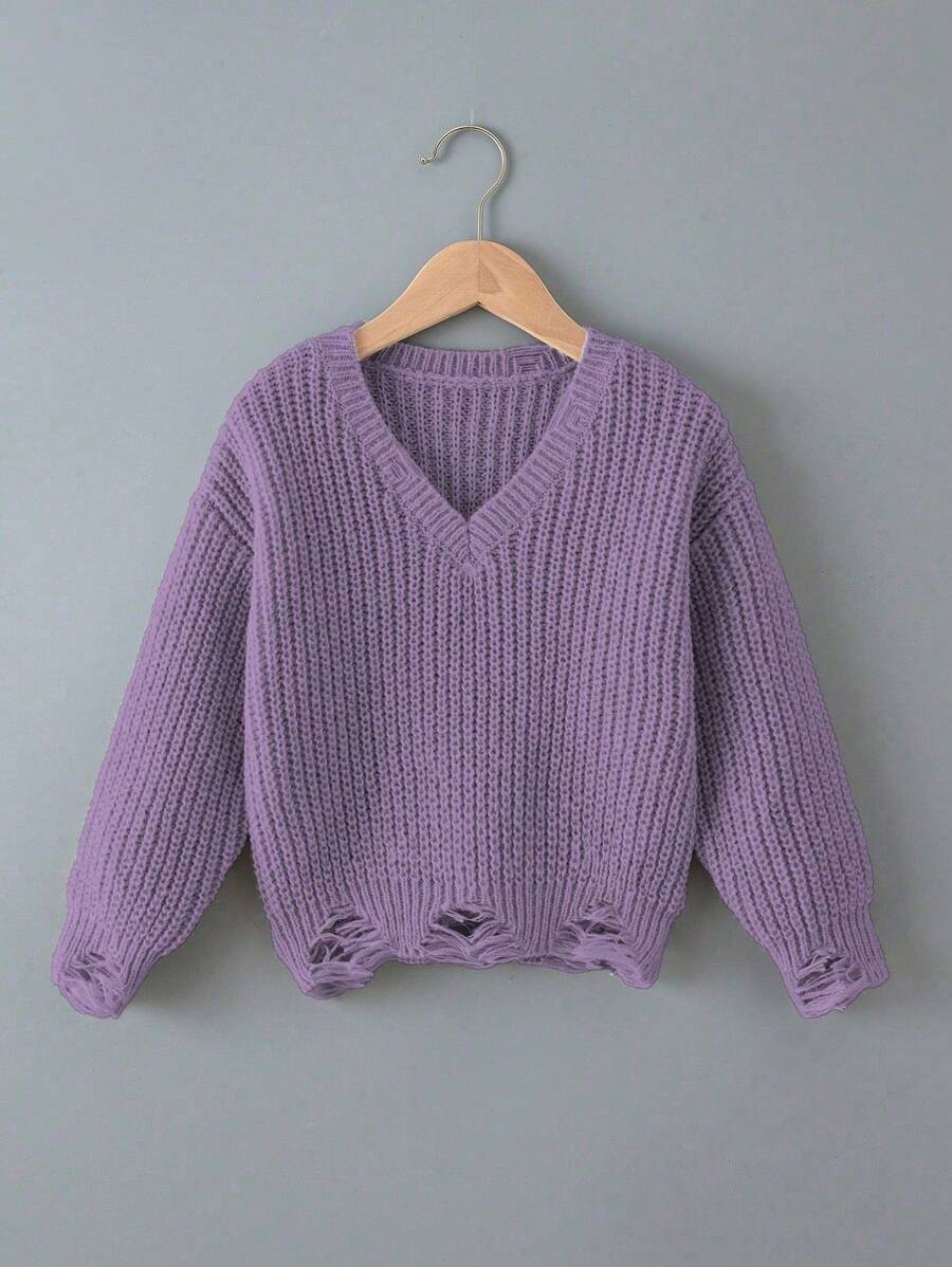 Floral Decor Sweater, Versatile Casual Knit Pullover For Teens, Everyday Wear - Purple - View 1