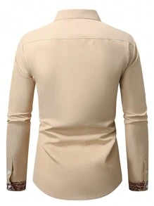 Manfinity Nomadique Men's Front Button Long Sleeve Printed Casual Shirt, For Everyday Wear, For Fall - Khaki - View 2