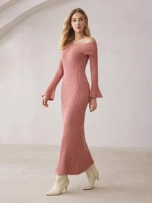 BizChic 粉色毛衣裙，女士长袖时尚连衣裙，派对/约会装，办公室装，春夏装，感恩节装 - 珊瑚粉 - 查看 7