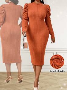 SHEIN Lady Vestido de manga larga elegante de talla grande negro para ocasiones especiales, atuendos de festival, vestido de Halloween, vestido largo de fiesta de color marrón, vestido de manga larga para el Día de Acción de Gracias, vestido de fiesta para días festivos