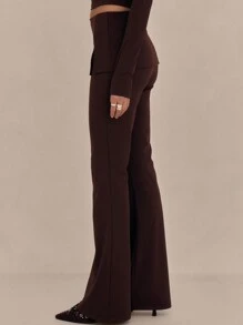 MUSERA Quần legging ống loe xếp ly mềm mại, thanh lịch, thích hợp cho mùa xuân hè, dự tiệc hoặc mặc thường ngày. - màu nâu - Xem 2