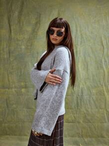 MUSERA Oversized Hooded Knit Jumper Thanksgiving Chic - Grey - View 5