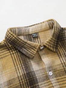 Manfinity Homme Men's Plaid Graphic Print Front Button Casual Long Sleeve Collar Shirt (Non-Striped), For Going Out