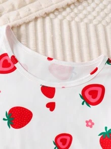 Pijamas de niñas con estampado de fresas lindas y dulces, para verano