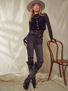 WESTFADE Spring Corduroy Studded Embellished Tank Top Button Front Cropped Western Nashville Outfits